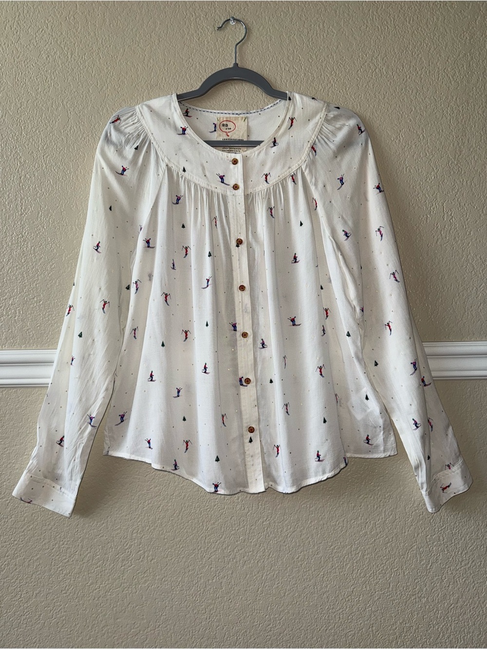 Anthropologie Conversations 23 of 52 Skiers Blouse White Polka Dot 10 / Medium